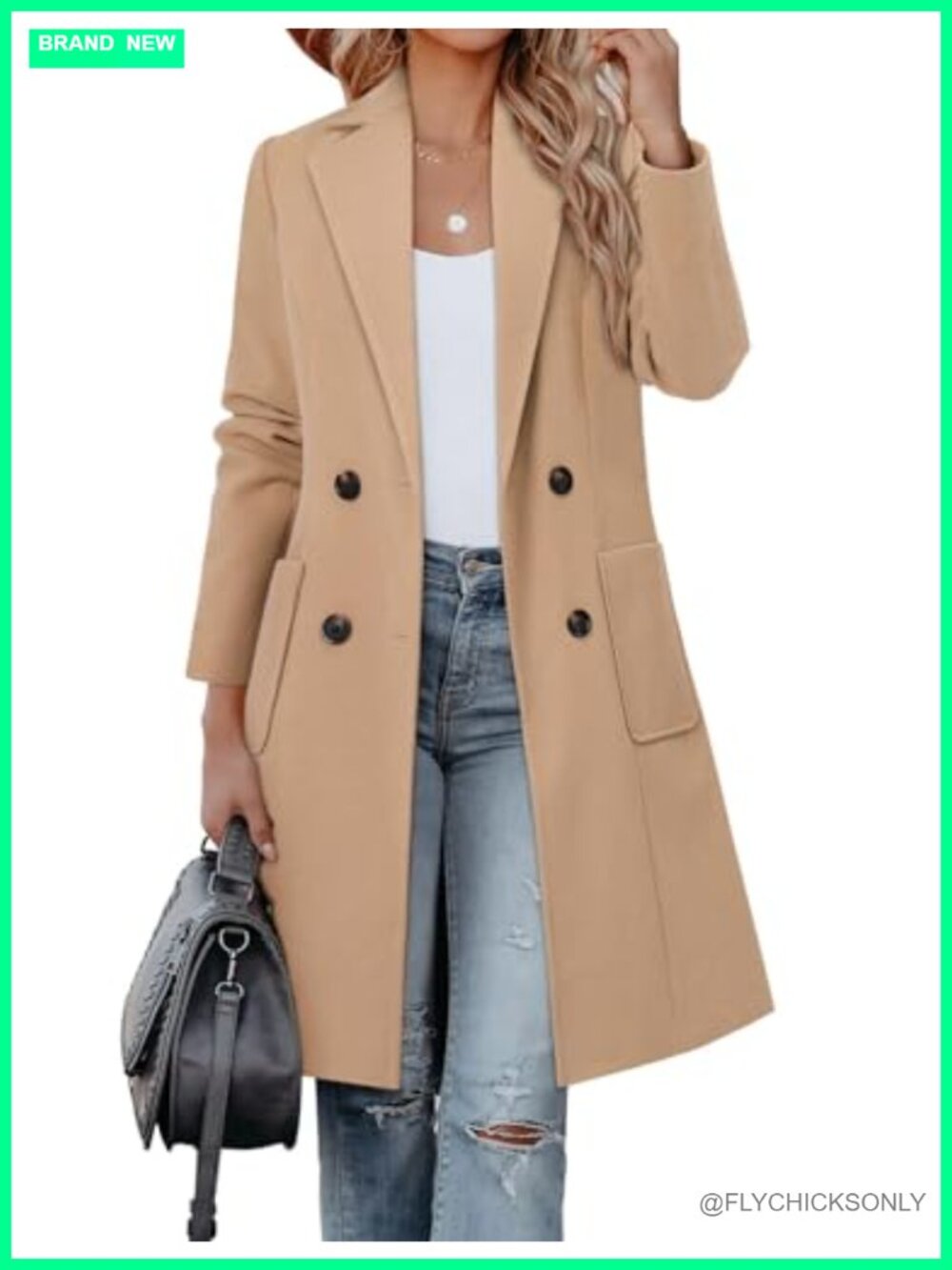 Womens Long Winter Peacoat Double Breasted Wool Blend Notch Lapel Coat